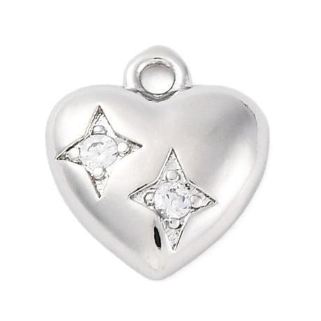 Hjerte Vedhæng Med Zirkonia Sten, Platin, 11,5x10,5mm - Uniq Perler - 114335