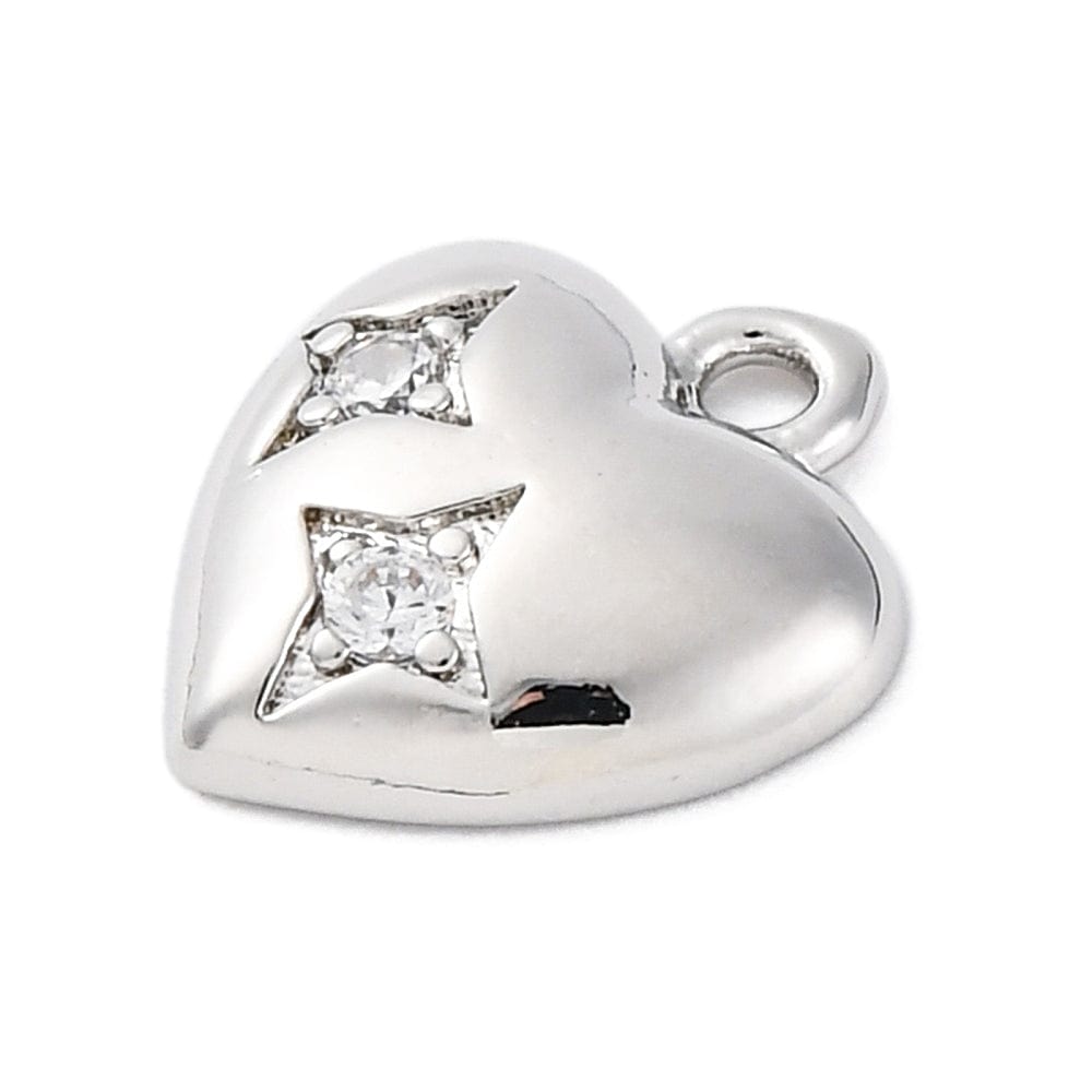 Hjerte Vedhæng Med Zirkonia Sten, Platin, 11,5x10,5mm - Uniq Perler - 114335