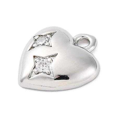 Hjerte Vedhæng Med Zirkonia Sten, Platin, 11,5x10,5mm - Uniq Perler - 114335
