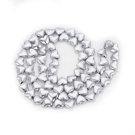 Hjerteformede Hæmatit Perler – Platinbelagt (6x5,5x3mm) 10 stk. - Uniq Perler - 126003