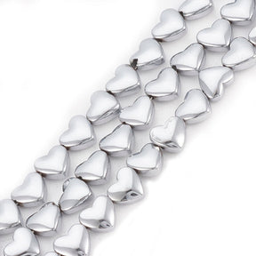 Hjerteformede Hæmatit Perler – Platinbelagt (6x5,5x3mm) 10 stk. - Uniq Perler - 126003