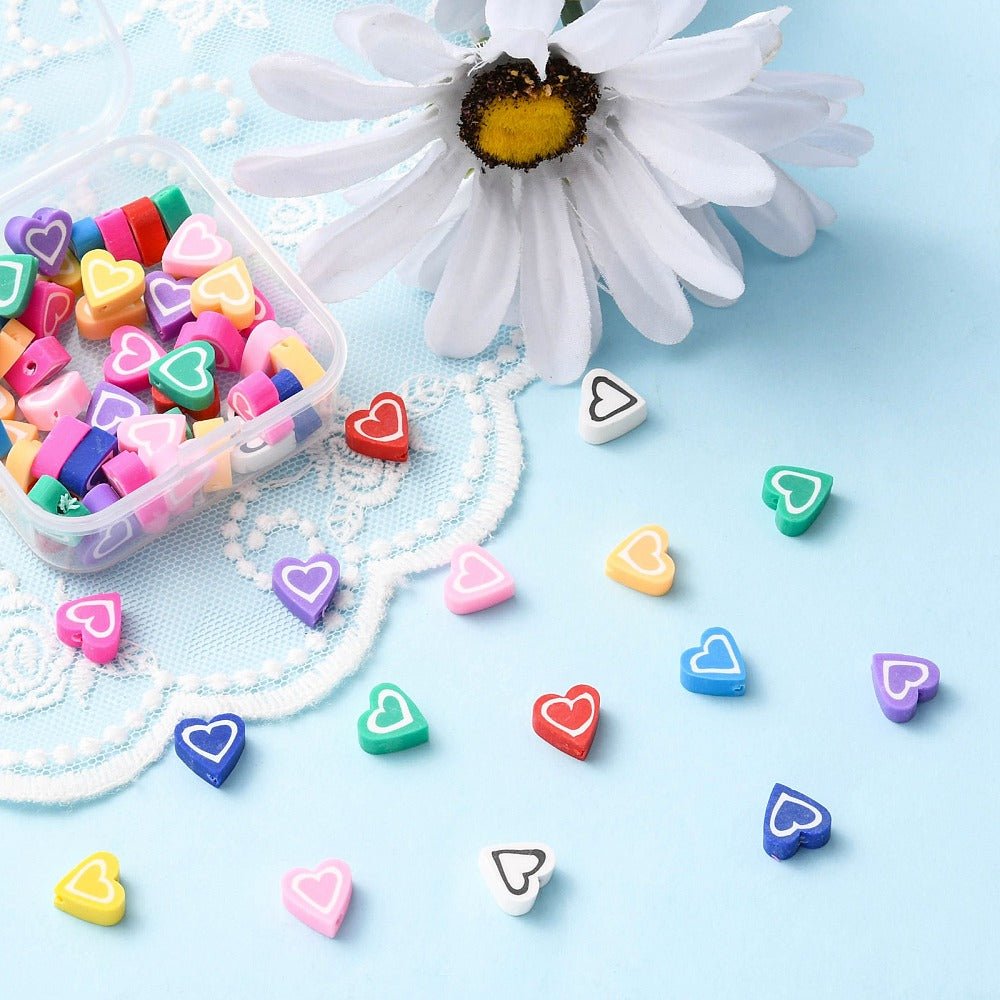 Hjerteformede Polymer Ler Perler – Farve Mix (10x10x4,5mm)ca. 65 stk. - Uniq Perler - 122309