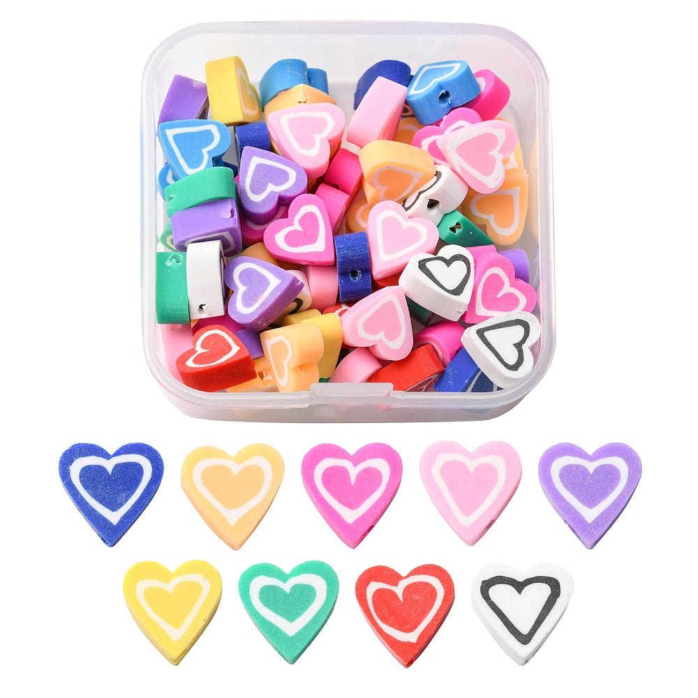 Hjerteformede Polymer Ler Perler – Farve Mix (10x10x4,5mm)ca. 65 stk. - Uniq Perler - 122309