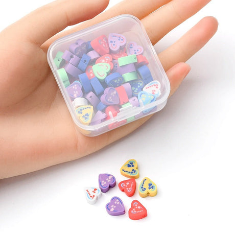 Hjerteformede Polymer Ler Perler – Farve Mix (8 - 11x9 - 10,5mm) ca. 65 stk. - Uniq Perler - 122321