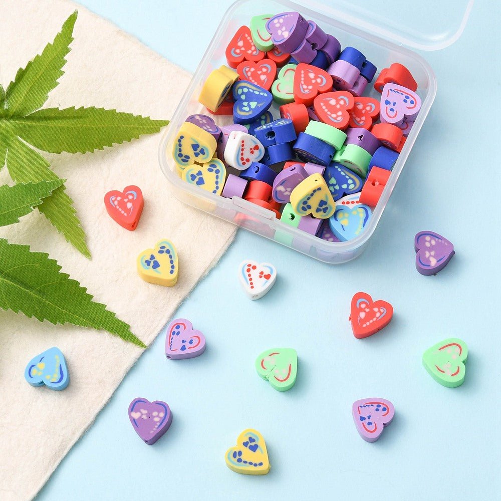 Hjerteformede Polymer Ler Perler – Farve Mix (8 - 11x9 - 10,5mm) ca. 65 stk. - Uniq Perler - 122321