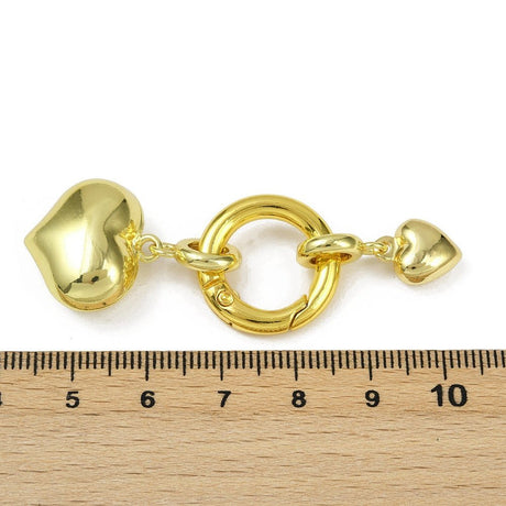 Hjerteformede Spring Gate Låse – 18K Langtidsholdbar Forgyldt Messing (61mm) 1 stk. - Uniq Perler - 123905