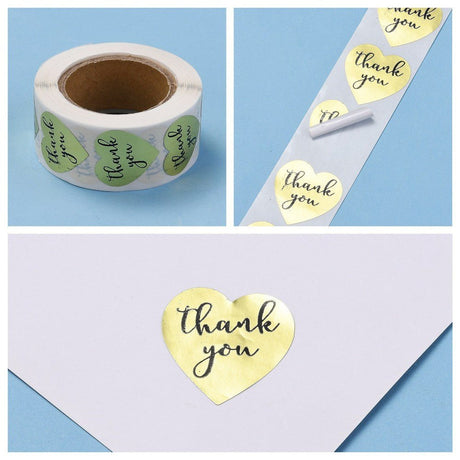 Hjerteformede Thank You Klistermærker – Guld (25x25mm), 1 Rulle, 500 stk. - Uniq Perler - 125794