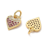 Hjerteformede Vedhæng Med Lilla Zirkonia – 16K Forgyldt Messing (10,5x8,5x1,5mm) 2 stk. - Uniq Perler - 125750