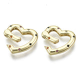 Hjerteformet Gate Springlås Med Zirkonia – Farve Mix, 16K Forgyldt Messing (18x19x3mm) - Uniq Perler - 124206