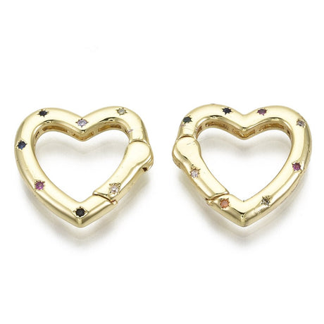 Hjerteformet Gate Springlås Med Zirkonia – Farve Mix, 16K Forgyldt Messing (18x19x3mm) - Uniq Perler - 124206