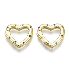 Hjerteformet Gate Springlås Med Zirkonia – Farve Mix, 16K Forgyldt Messing (18x19x3mm) - Uniq Perler - 124206