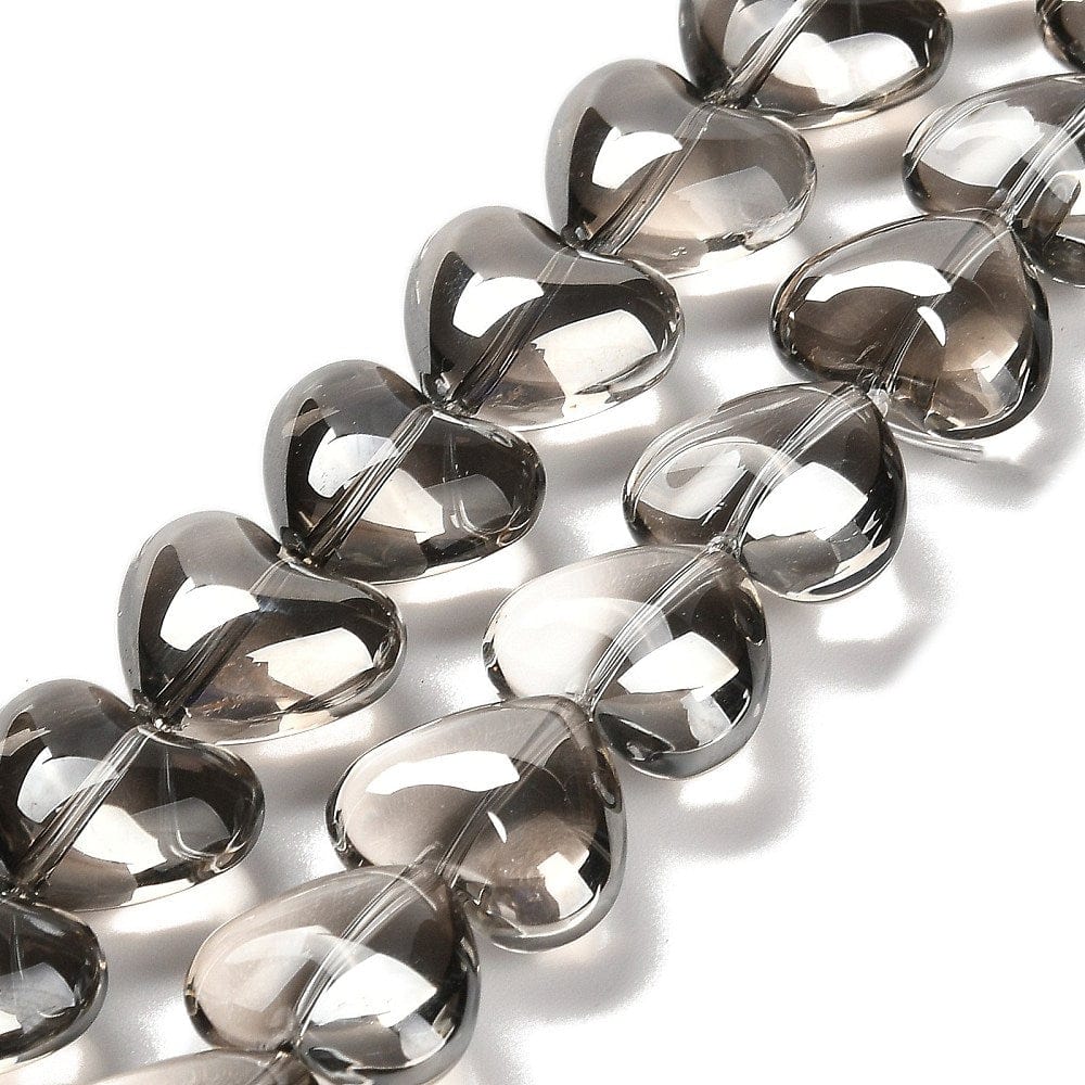 Hjerteformet Glasperler – Lys Grå (12,5x15mm) - Uniq Perler - 114475