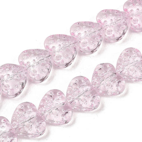 Hjerteformet Glasperler – Pink (13x15x7mm) - Uniq Perler - 115250