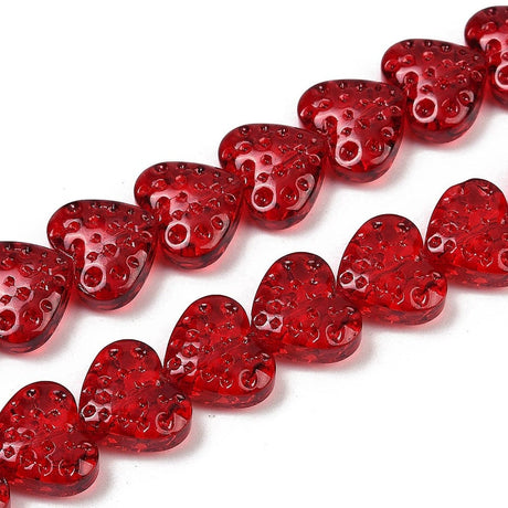 Hjerteformet Glasperler – Rød (13x15x7mm) - Uniq Perler - 115249