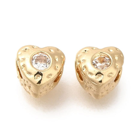 Hjerteformet Hamret Perler, 18K Forgyldt Messing, 4,5x5mm, 2 Stk. - Uniq Perler - 114157