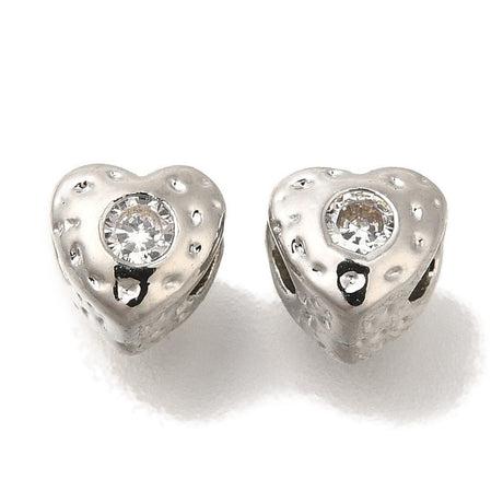 Hjerteformet Hamret Perler, Platin Messing, 4,5x5mm, (2 Stk.) - Uniq Perler - 114158