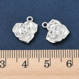 Hjerteformet Rose Vedhæng Med Zirkonia – 925 Sterling Sølv Belagt Messing (13,5x12,5x4mm) 2 stk. - Uniq Perler - 122605