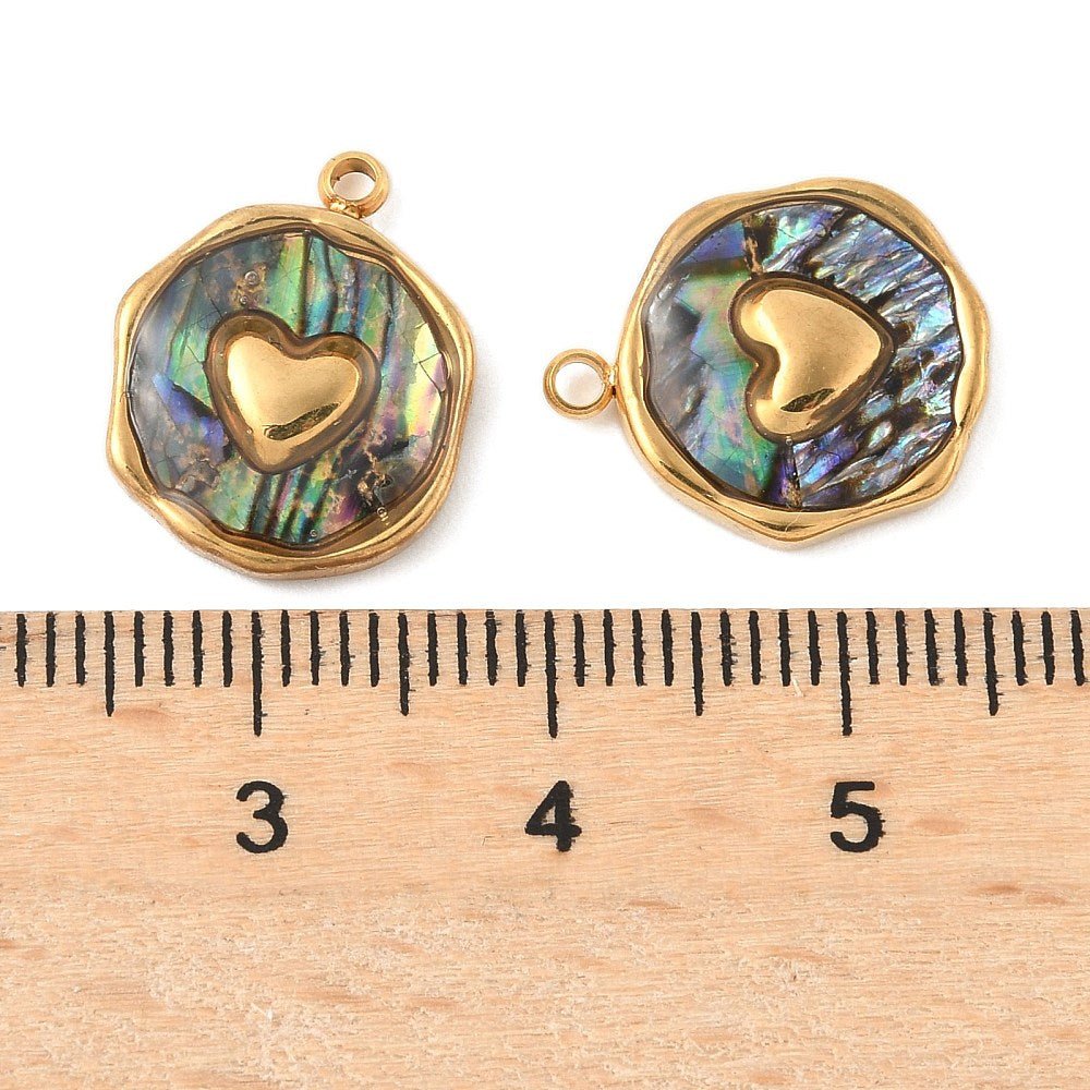 Hjerteformet Vedhæng Med Paua Skal – 18K Forgyldt Stål (16x13mm) - Uniq Perler - 126300