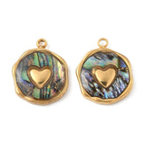 Hjerteformet Vedhæng Med Paua Skal – 18K Forgyldt Stål (16x13mm) - Uniq Perler - 126300