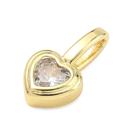 Hjerteformet Vedhæng Med Zirkonia – Langtidsholdbar 18K Forgyldt Messing (14x8x4mm) - Uniq Perler - 125743