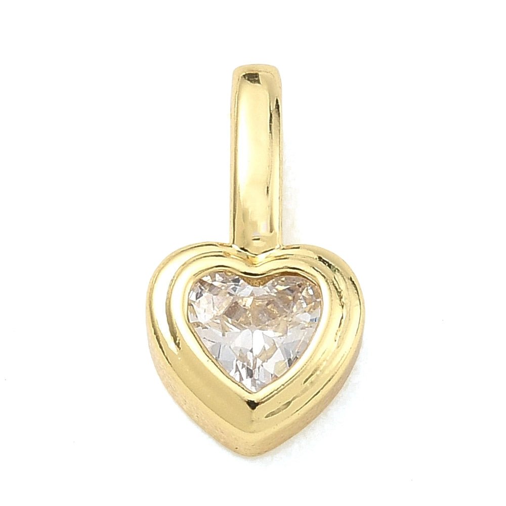 Hjerteformet Vedhæng Med Zirkonia – Langtidsholdbar 18K Forgyldt Messing (14x8x4mm) - Uniq Perler - 125743