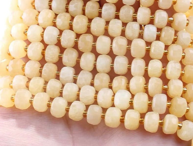 Honning Kalsit Perler – Facetteret Rondel (8x6-6,5mm) - Uniq Perler - 125564