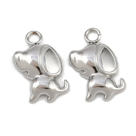 Hund Vedhæng – Stål (13.5x9.5x2.5mm) 2 stk - Uniq Perler - 
