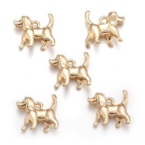 Dog Pendant, Gold-plated, 14x16mm, 8 pcs. - Uniq Perler - 114237