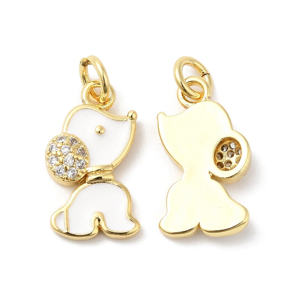 Hunde Vedhæng Med Emalje Og Klare Zirkonia Sten, 16K Forgyldt, 17x9x3mm - Uniq Perler - 113750