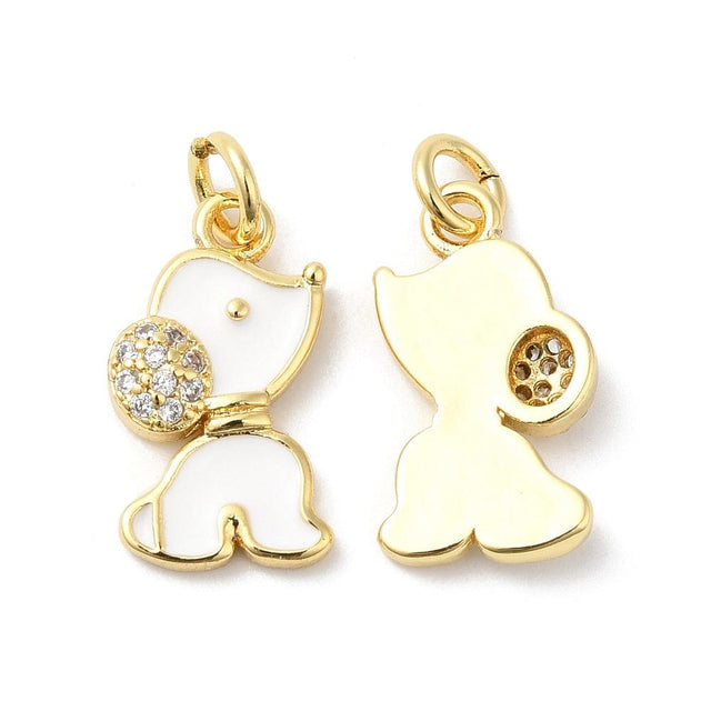 Hunde Vedhæng Med Emalje Og Klare Zirkonia Sten, 16K Forgyldt, 17x9x3mm - Uniq Perler - 113750