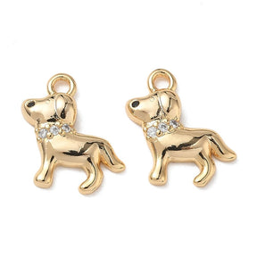 Hunde Vedhæng Med Zirkonia – 18K Forgyldt Messing, Farve Mix (15x15x3mm) - Uniq Perler - 123052
