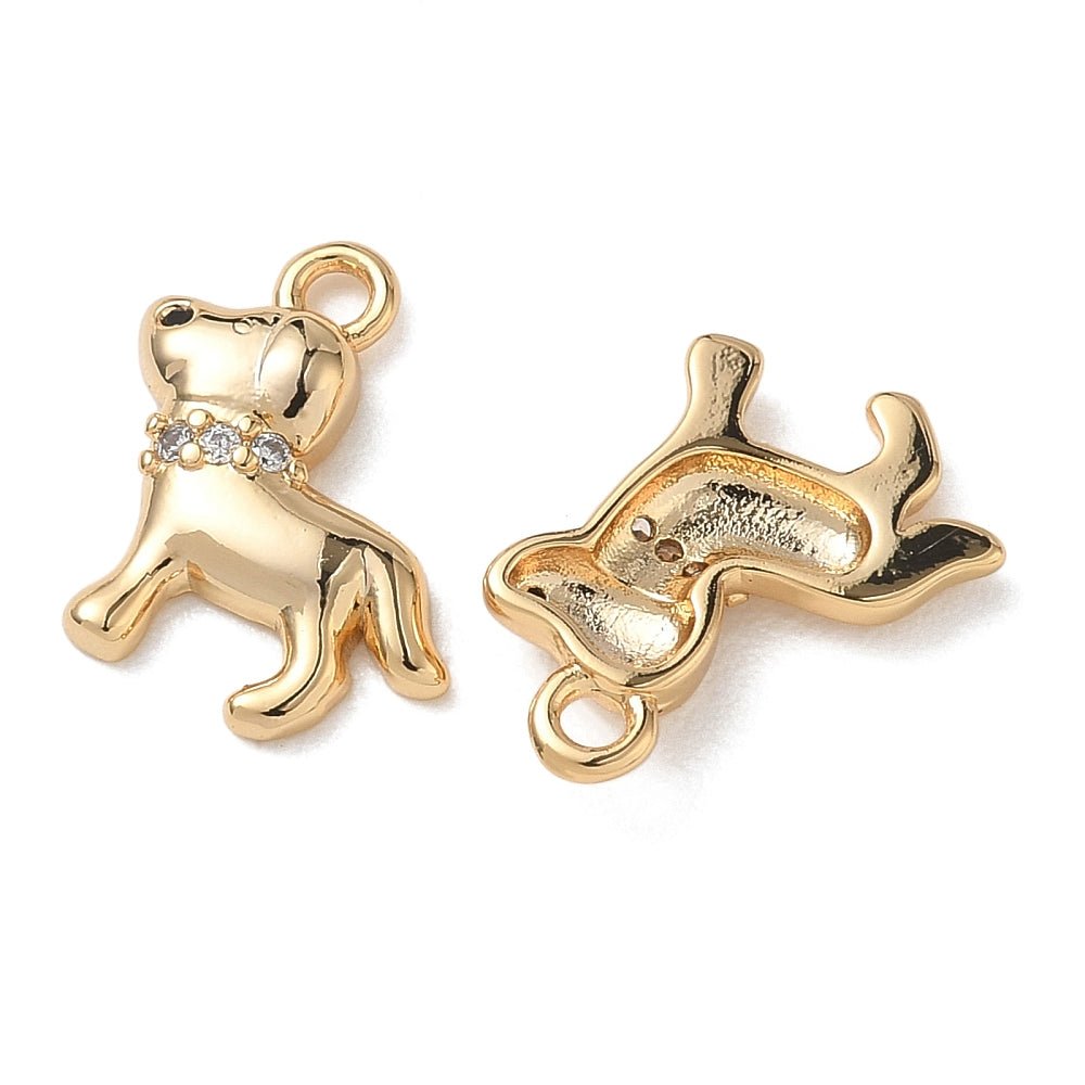 Hunde Vedhæng Med Zirkonia – 18K Forgyldt Messing, Farve Mix (15x15x3mm) - Uniq Perler - 123052