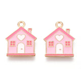 Hus Vedhæng - Med Pink Emalje (19,5x15,5x1,2mm) 6 stk - Uniq Perler - 115214