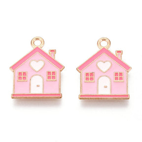 Haus Anhänger - Mit Pinkem Emaille (19,5x15,5x1,2mm) 6 Stk - Uniq Perler - 115214