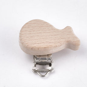 Whale Shaped Pacifier Holder With Clip - Wood (44x46x18mm) 5 Pcs - Uniq Perler - 359849