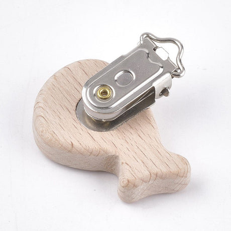 Hval Formet Sutteholder Med Klips - Træ (44x46x18mm) 5 Stk - Uniq Perler - 359849