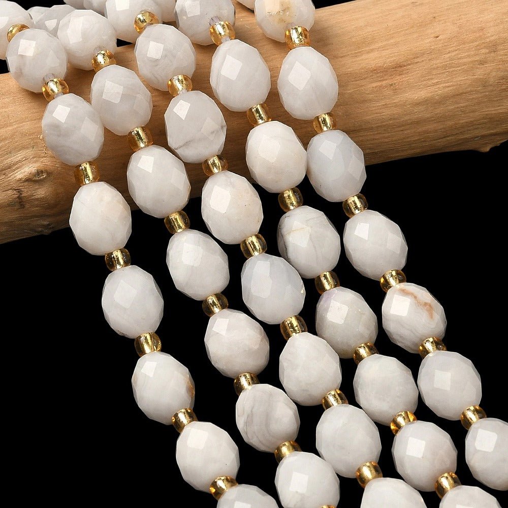 Hvid Crazy Agat Perler – Facetteret, Risformet (8x7mm) - Uniq Perler - 117515