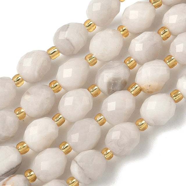 Hvid Crazy Agat Perler – Facetteret, Risformet (8x7mm) - Uniq Perler - 117515