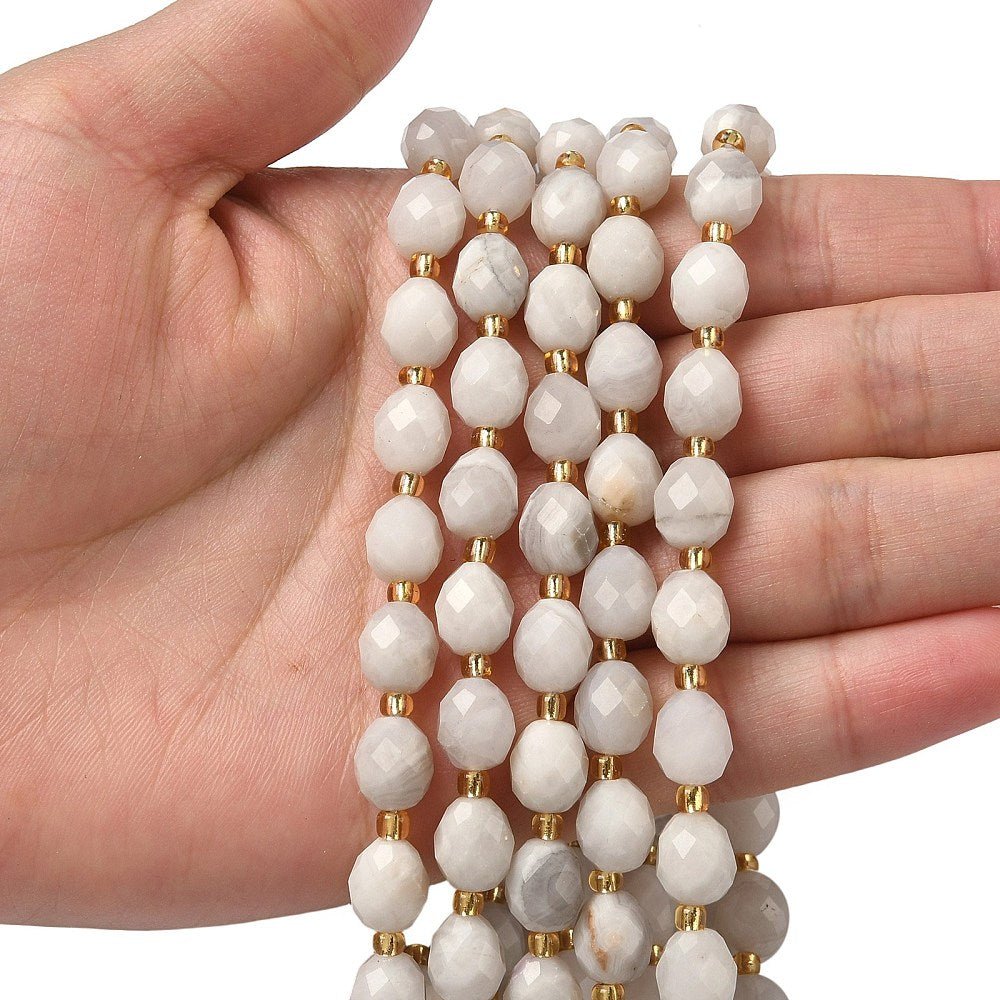 Hvid Crazy Agat Perler – Facetteret, Risformet (8x7mm) - Uniq Perler - 117515