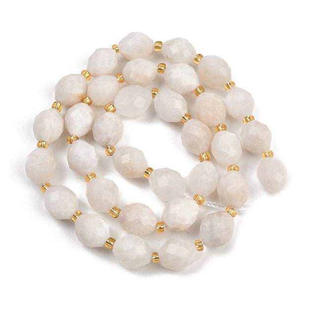 Hvid Månesten Perler – Facetteret Oval (9x10mm) - Uniq Perler - 115784