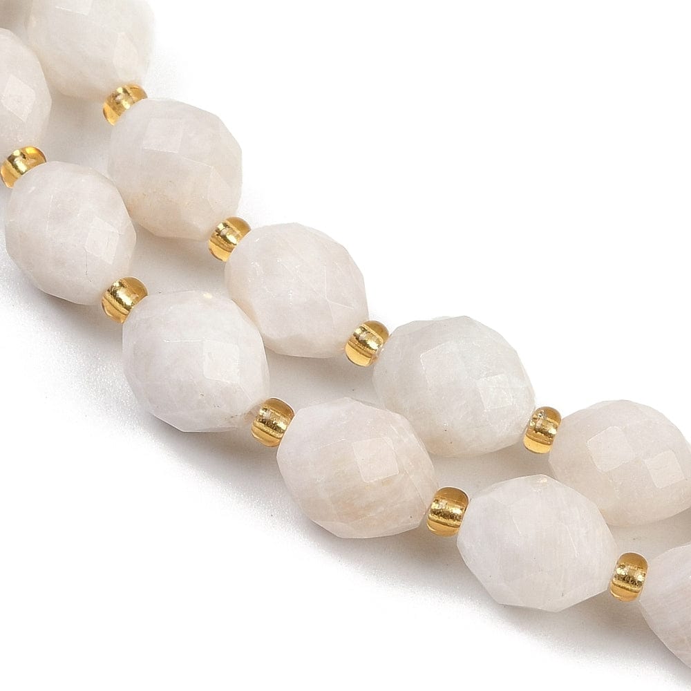 Hvid Månesten Perler – Facetteret Oval (9x10mm) - Uniq Perler - 115784