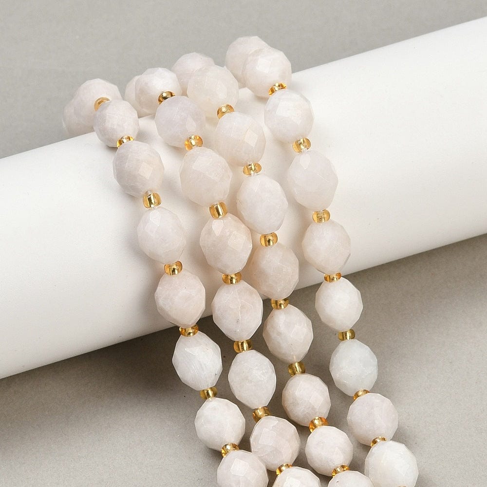 Hvid Månesten Perler – Facetteret Oval (9x10mm) - Uniq Perler - 115784