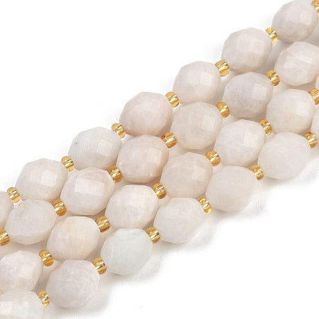 Hvid Månesten Perler – Facetteret Oval (9x10mm) - Uniq Perler - 115784