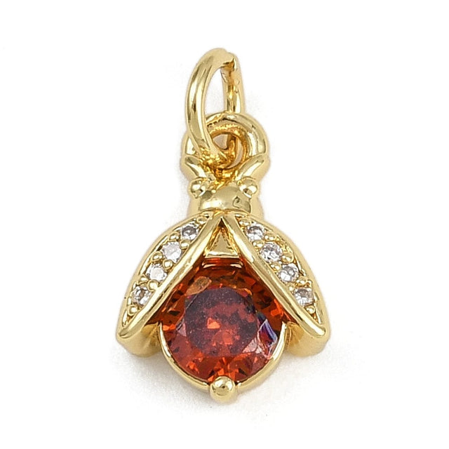 Insekt Vedhæng Med Orange Zirkonia - 18K Langtidsholdbar Forgyldt (9x13x4mm) - Uniq Perler - 115807