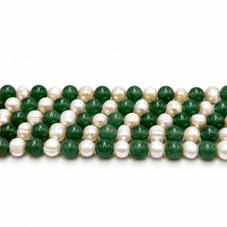 Jade Og Ferskvandsperler – Grøn, Runde Og Potato (8mm) - Uniq Perler - 126221