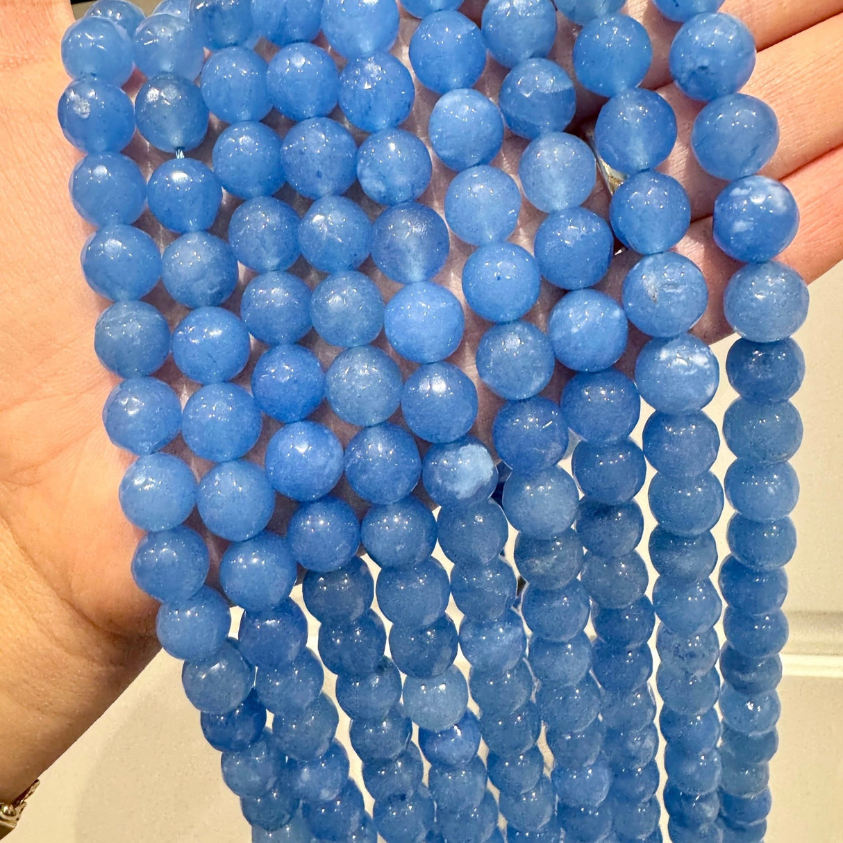 Jade Perler, Aqua Blå, Facetteret, (10mm) - Uniq Perler - 112522