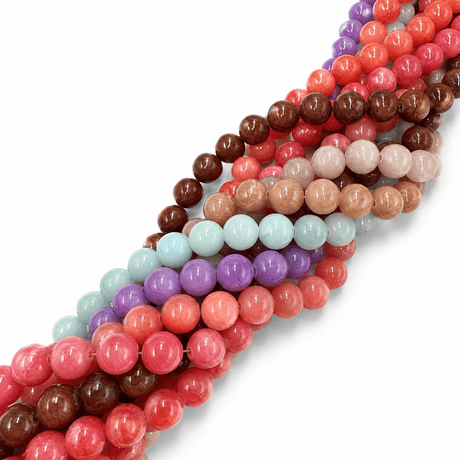 Jade Perler, Assorteret Farver, 10mm, (10 Strenge) - Uniq Perler - 0001489186