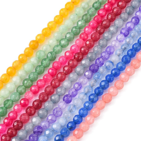 Jade Perler, Assorteret Farver, Facetteret, (4mm, 10 Strenge) - Uniq Perler - 0001489204