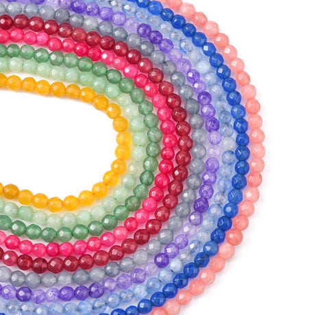 Jade Perler, Assorteret Farver, Facetteret, (4mm, 10 Strenge) - Uniq Perler - 0001489204