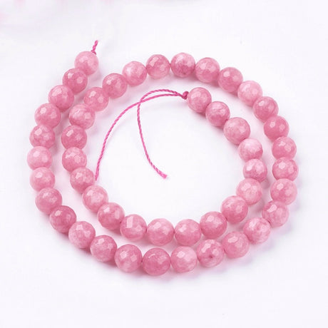 Jadeperler, fasetert, rosa (8mm) - Uniq Perler - 